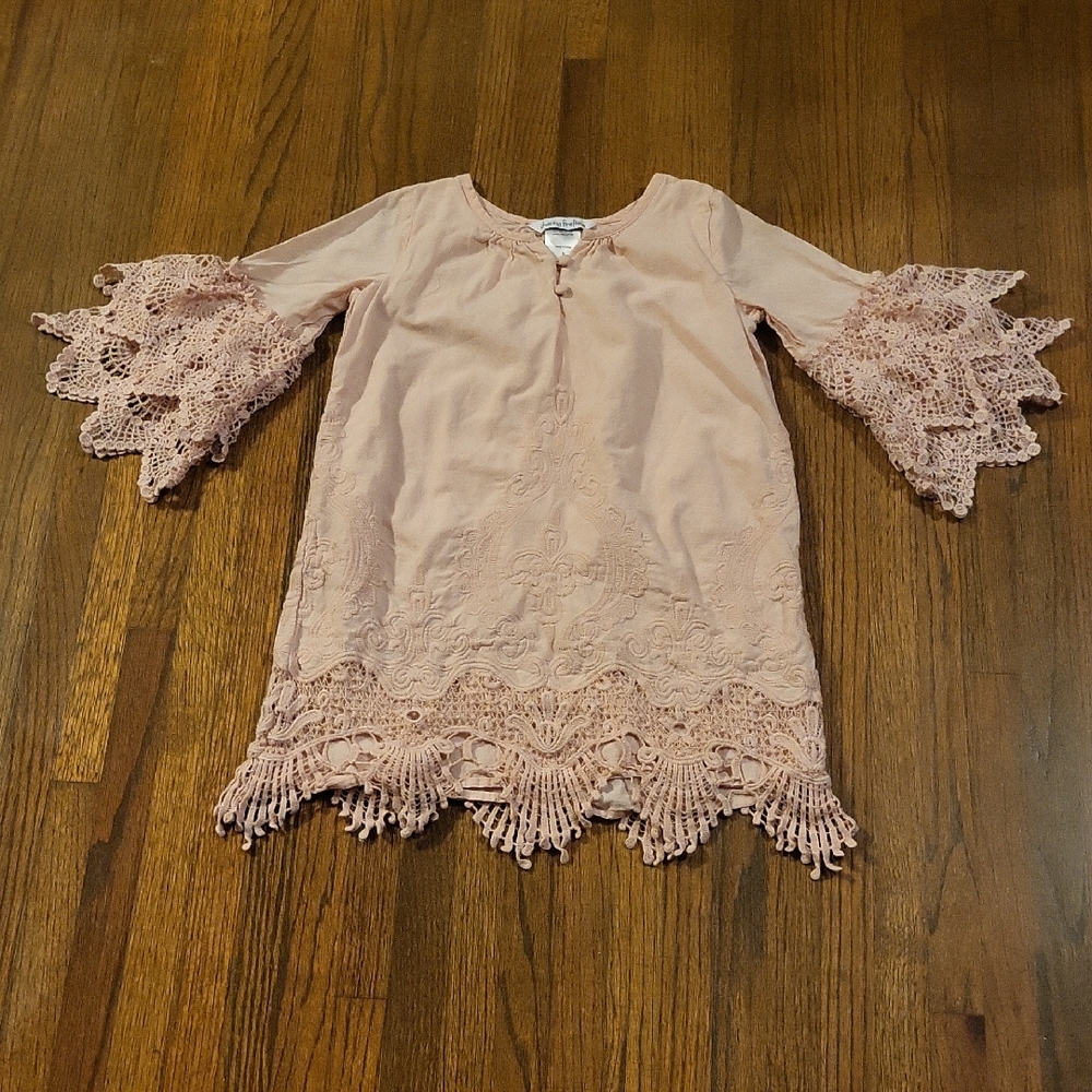 Chasing Fireflies Blush Lace Trim Dress